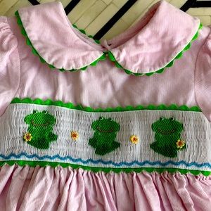 Light Pink Mini Cord Frog Smocked Dress